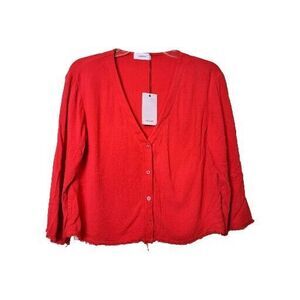 Lanston Cropped Cardigan Raw Hem Red 3/4 Sleeves Women's S NWT See Measurements